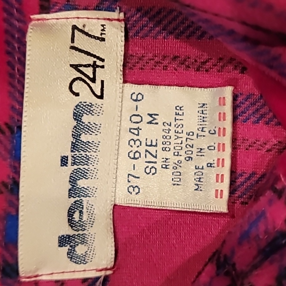 Denim 24/7 Velour Bold Plaid Shirt Pink Blue Medium - Picture 6 of 13